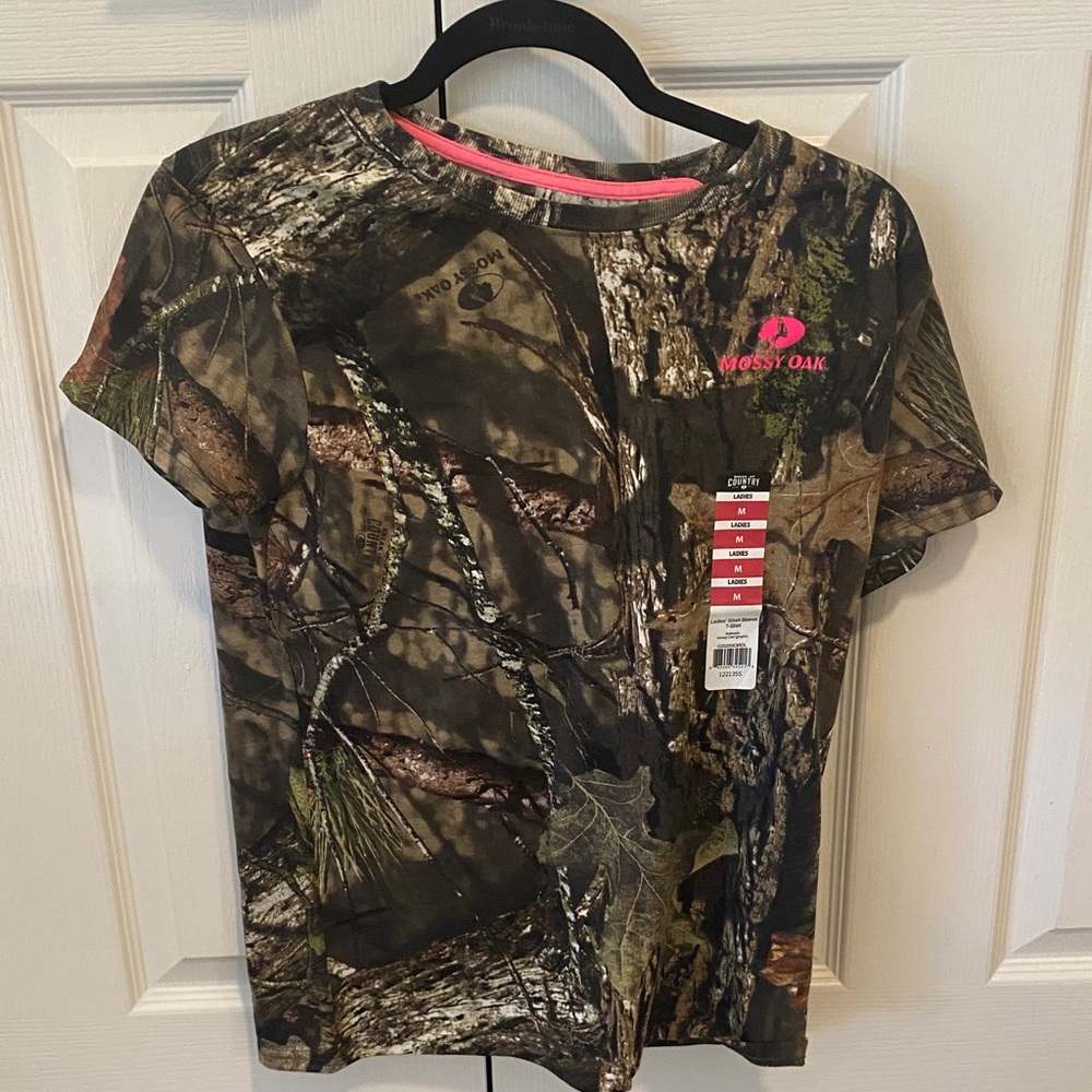 Mossy Oak Girls' Short Sleeve Camo Tee with Pink Logo